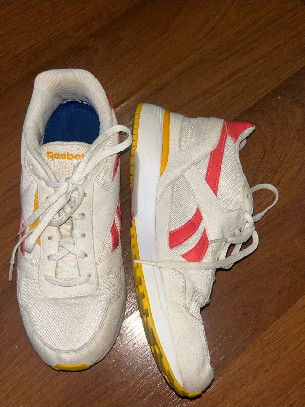 Reebok Kids White Sneakers with Pink and Yellow Accents